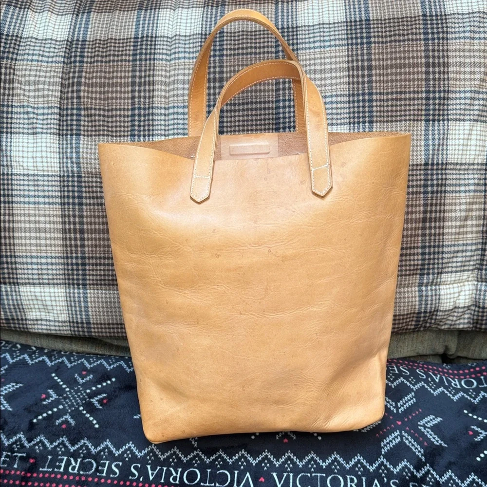 American Apparel Tan LEATHER Tote Bag EXCELLENT CONDITION HARDLY USED 14 X 14 - Picture 8 of 13